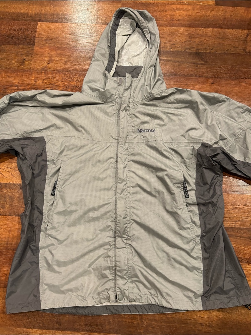 Marmot Windbreaker Jacket Mens XXL 2XL Gray Full Zip Hooded Nylon